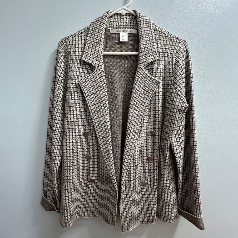 Max Studio Tan and Cream Checkered Blazer
